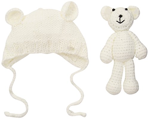 Product Cover Newborn Baby Bear Hat Beanie with Bear Dolls Photography Accessories,White