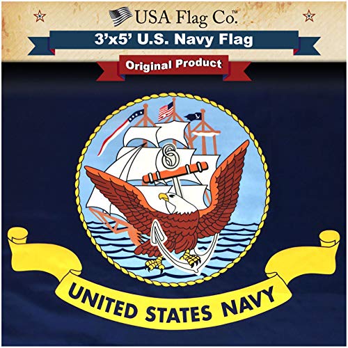 Product Cover USA Flag Co. US Navy Flag is 100% American Made: The Best 3x5 Outdoor Armed Forces Flags, Made in The United States of America. (3 by 5 Foot)