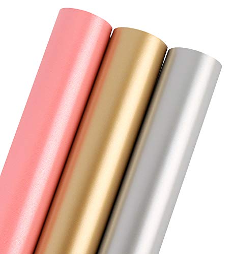 Product Cover WRAPAHOLIC Gift Wrapping Paper Roll - Solid Matte Pink/Silver/Golden with Cut Lines for Weddiing, Birthday, Holiday, Baby Shower Gift Wrap - 3 Rolls - 30 inch X 120 inch Per Roll