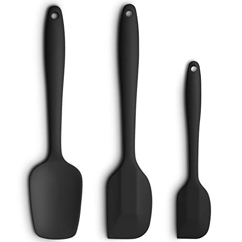 Product Cover Silicone Spatula 3-piece Set, Ergonomic Handle High Heat-Resistant Spatulas, Non-stick Rubber Spatulas with Stainless Steel Core, Black