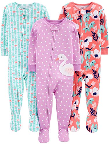 Product Cover Simple Joys by Carter's Baby and Toddler Girls' 3-Pack Snug Fit Footed Cotton Pajamas