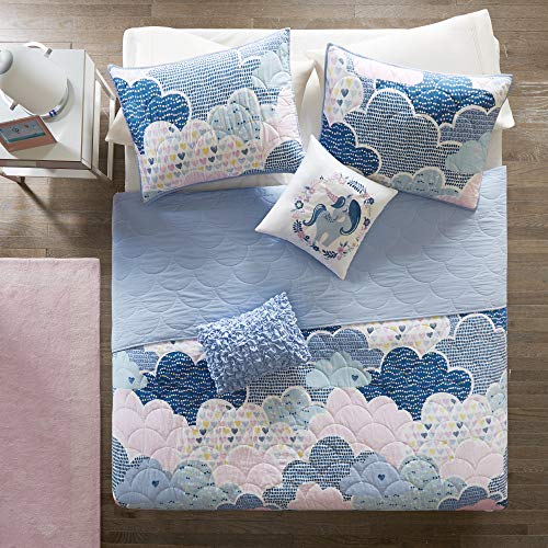 Product Cover Urban Habitat Kids Cloud Bedding Blue, Geometric, Unicorn - 4 Piece Kids Girls 100% Cotton Quilt Sets Coverlet, Twin XL