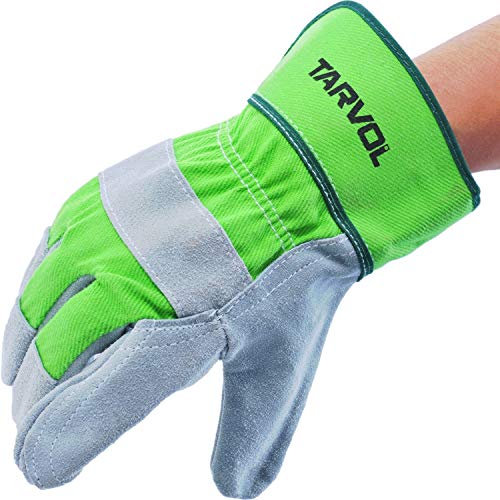 Product Cover Leather Work Gloves - Split Leather Design - Heavy Duty Industrial Safety Gloves - Fits Both Men & Women - All-Season (Summer/Winter) - Perfect for Mechanics, Welding, Gardening, Driving, and More!