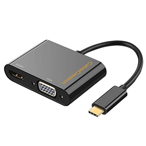 Product Cover USB C to HDMI + VGA, CableCreation Type C to Dual VGA HDMI (Thunderbolt 3 Compatible) Adapter, Compatible with XPS 13, MacBook Pro 2019, iPad Pro 2019, Yoga 910,Surface Book 2, Chromebook Pixel