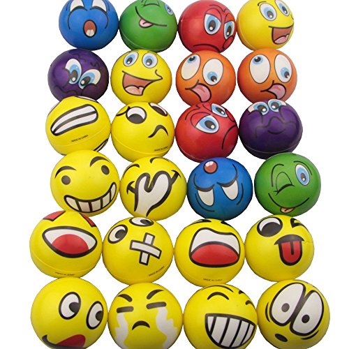 Product Cover Mydio Set of 24 Emoji Stress Balls,Stress Reliver Party Favor,Soft PU Ball, Assorted Colors,Random Pattern,Party Toys,24 Pack