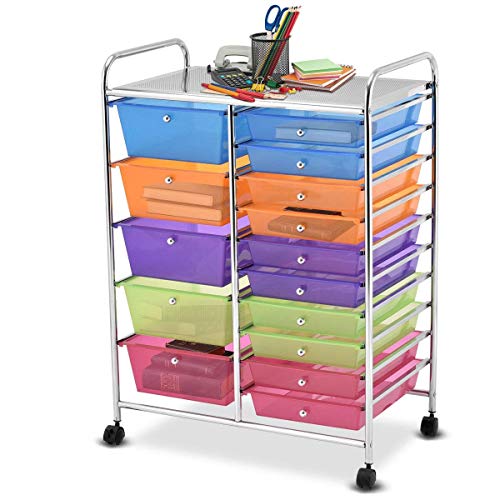 Product Cover Giantex 15 Drawer Rolling Storage Cart Tools Scrapbook Paper Office School Organizer, Multicolor