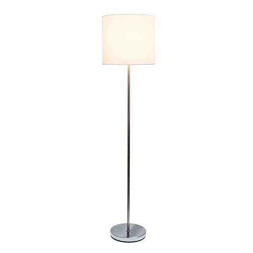 Product Cover Simple Designs Home LF2004-WHT Brushed Nickel Drum Shade Floor Lamp, White Brushed Nickel Drum Shade Floor Lamp, 13.25