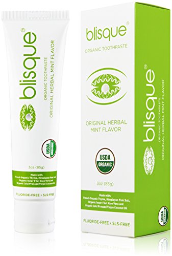 Product Cover Blisque Organic Toothpaste - Original Herbal Mint Flavor (Organic, Natural, Non-toxic, Fluoride/SLS Free Toothpaste)