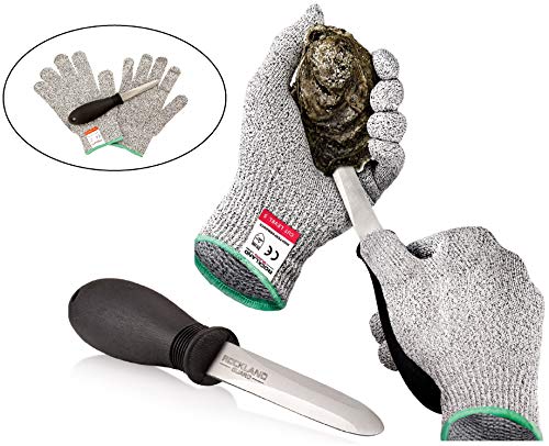 Product Cover Rockland Guard Oyster Shucking Set- High Performance Level 5 Protection Food Grade Cut Resistant Gloves with 3.5'' Stainless steel Oyster Knife, perfect set for shucking oysters (Large)