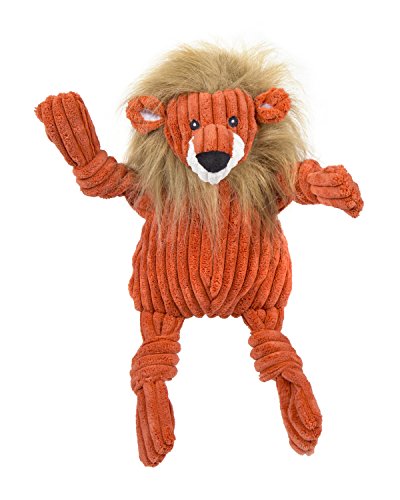 Product Cover HuggleHounds Plush Corduroy Durable Squeaky Knottie, Dog Toy, Great Dog Toys  for Aggressive Chewers, Lion, Small