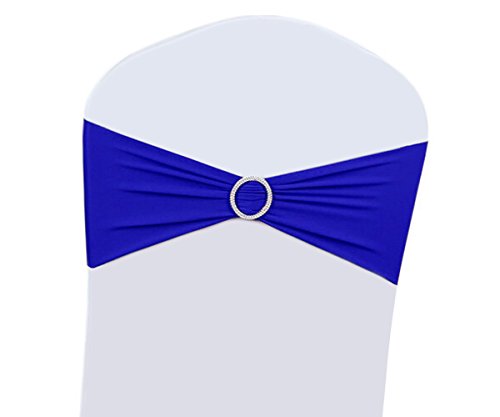 Product Cover 25/50/100PCS Wedding Chair Decorations Stretch Chair Bows and Sashes for Party Ceremony Reception Banquet Spandex Chair Covers slipcovers (100, Royal Blue)