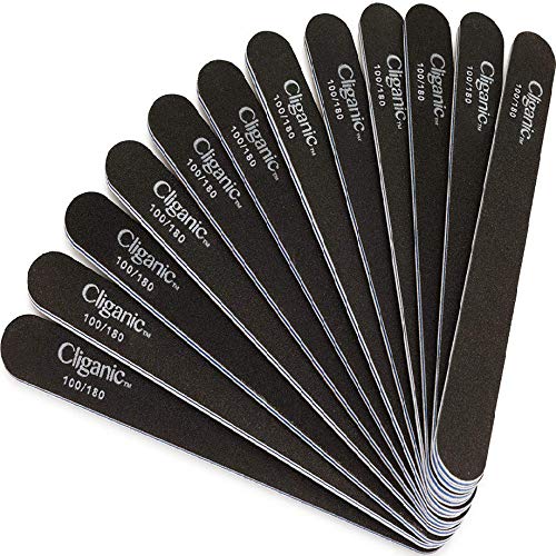 Product Cover 12 Pack Nail File Set: 180/240 Grit | Professional Emery Boards for Natural, Gel & Acrylic Nails | Washable Double Sided Kit | Cliganic 90 Days Warranty