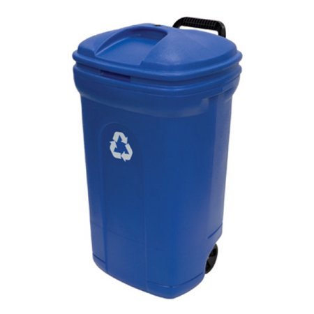 Product Cover United Solutions 34-Gallon Wheeled Rectangular Blow Molded Trash Can, Recycling Blue (1)