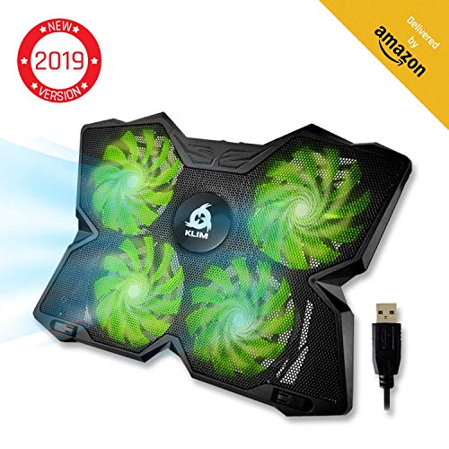 Product Cover KLIM Wind Laptop Cooling Pad - Support 11 to 19 Inches Laptops, PS4 - [ 4 Fans ] - Light, Quiet Rapid Cooling Action - Ergonomic Ventilated Support - Gamer USB Slim Portable Gaming Stand - Green
