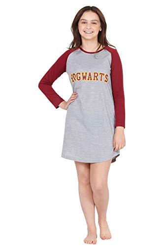 Product Cover Harry Potter Big Girls' Hermione Granger 'Hogwarts House Crest' Varsity Quidditch Raglan Nightgown, Gray, 16