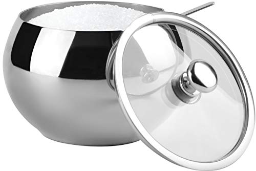 Product Cover KooK Large Sugar Bowl, Glass With Clear Lid and Spoon, Holds 2 cups of Sugar, 16.9oz