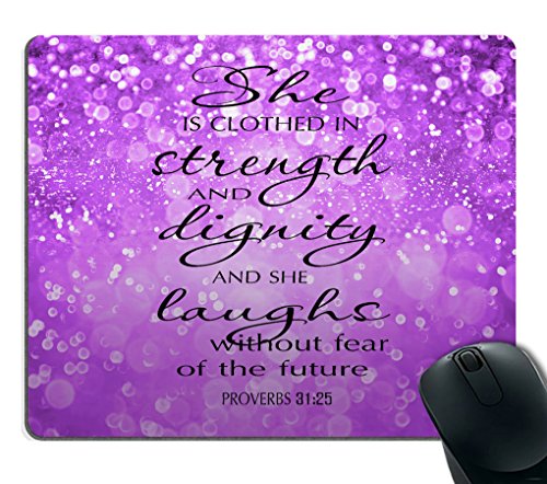 Product Cover Smooffly Proverbs 31:25 Mouse Pad,Bible Verse Purple Sparkles Glitter Pattern Mouse Pad