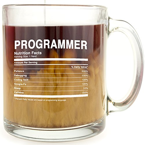 Product Cover Programmer Nutrition Facts - Glass Coffee Mug - Makes a Great Gift Under $15!