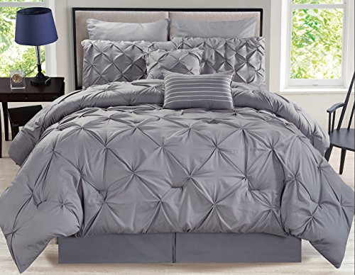 Product Cover KingLinen 8 Piece Rochelle Pinched Pleat Gray Comforter Set Queen