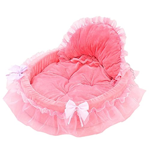 Product Cover Elevin(TM) Pet Bed, Pet Dog Puppy Princess Bows Lace Heart Elegant Lovely Bed Doghouse Pet Warm Bed (Pink)