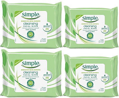 Product Cover Simple Kind To Skin Cleansing Facial Wipes Bundle, Two 25-Count Plus Two 7-Count Travel Packs