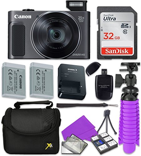Product Cover Canon PowerShot SX620 HS Digital Camera with Sandisk 32 GB SD Memory Card + Extra Battery + Tripod + Case + Card Reader + Cleaning Kit
