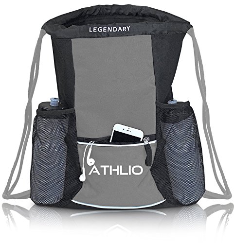 Product Cover Legendary Drawstring Gym Bag - Waterproof | For Sports & Workout Gear | XL Capacity | Heavy-Duty Sackpack Backpack (Graphite)
