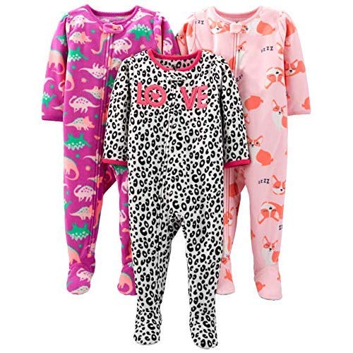 Product Cover Simple Joys by Carter's Baby and Toddler Girls' 3-Pack Loose Fit Fleece Footed Pajamas