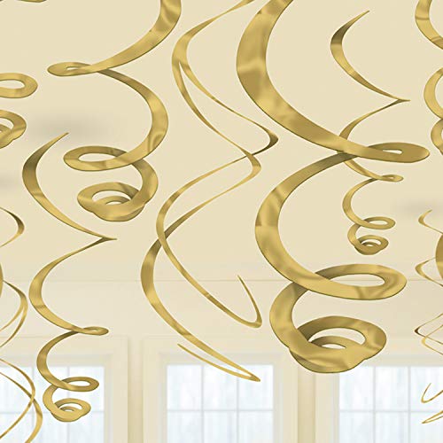 Product Cover Amscan 67055.19 Plastic Swirl Decorations, Party Supplies, Gold, 22 inches, 12 ct