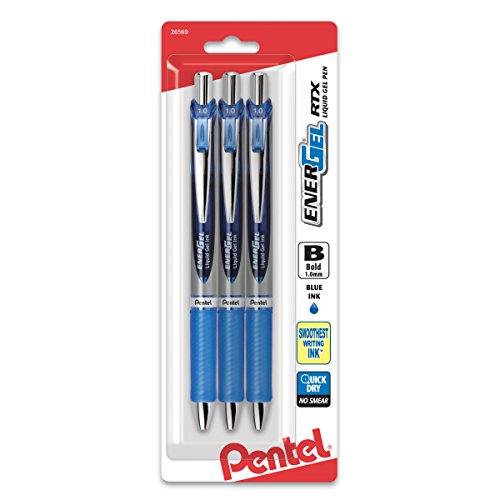 Product Cover Pentel EnerGel RTX Retractable Liquid Gel Pen, Bold Line, Metal Tip, Blue Ink 3Pk (BL80BP3C)