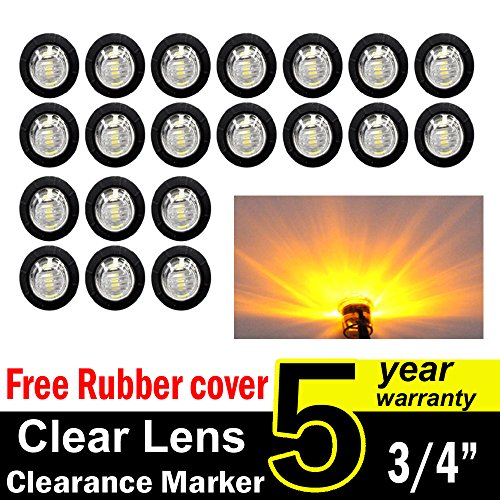 Product Cover (Pack of 20) TMH 3/4 Inch Mount Clear Lens Amber LED Clearance Bullet Marker lights, Side LED marker lights for trailer Truck RV Car Bus Van