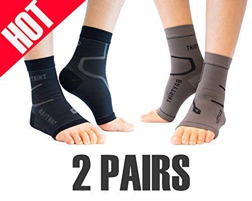 Product Cover Thirty 48 Plantar Fasciitis Socks, 20-30 mmHg Foot Compression Sleeves for Ankle/Heel Support, Increase Blood Circulation, Relieve Arch Pain, Reduce Foot Swelling (Black & Grey (2 Pairs), X-Large)