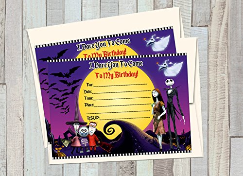 Product Cover 12 NIGHTMARE BEFORE CHRISTMAS Birthday Invitations (12 5x7in Cards, 12 matching white envelopes)
