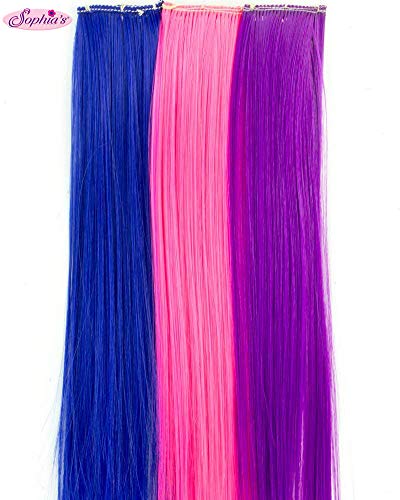 Product Cover Sophia 27s Clip In Hair Pieces, Set of 3 with Hot Pink, Blue and Purple Straight Hair Clips | Doll Hair Care Accessory Set of 3 Hair Clips