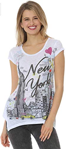 Product Cover Sweet Gisele NYC Sketch Collage Unique Women's Souvenir Short Sleeved Tshirt. (V-Neck Style, Multi-Colored)
