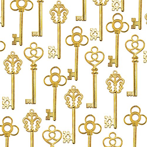 Product Cover Aokbean Mixed Set of 30 Vintage Skeleton Keys in Antique Gold - Set of 30 Keys(Gold)