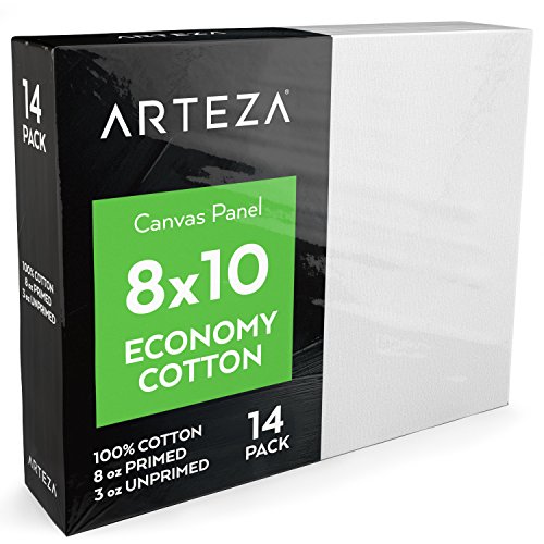 Product Cover Arteza Painting Canvas Panels, 8x10, Set of 14, Primed White, 100% Cotton with Recycled Board Core, for Acrylic, Oil, Other Wet or Dry Art Media, for Artists, Hobby Painters, Kids