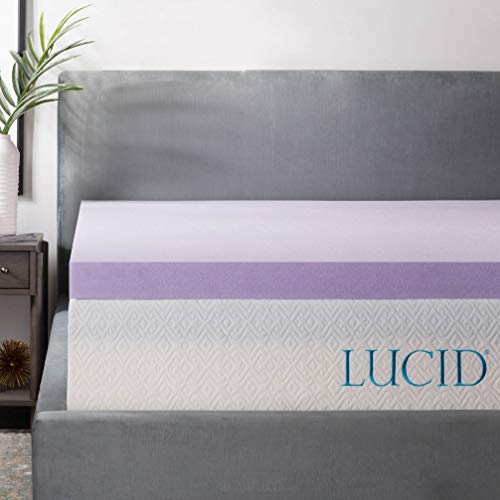 Product Cover LUCID 3 Inch Lavender Infused Memory Foam Mattress Topper - Ventilated Design - Full Size