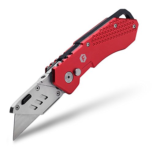 Product Cover FC Folding Pocket Utility Knife - Heavy Duty Box Cutter with Holster, Quick Change Blades, Lock-Back Design, and Lightweight Aluminum Body