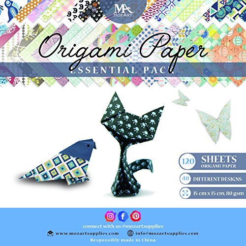 Product Cover Origami Paper Set - 120 Sheets - Traditional Japanese Folding Papers Including Floral, Animal Prints, Aztec, Geometric - Create Flowers, Crane, Owl, Dragon, Animals - Origami Papers for Kids & Adults