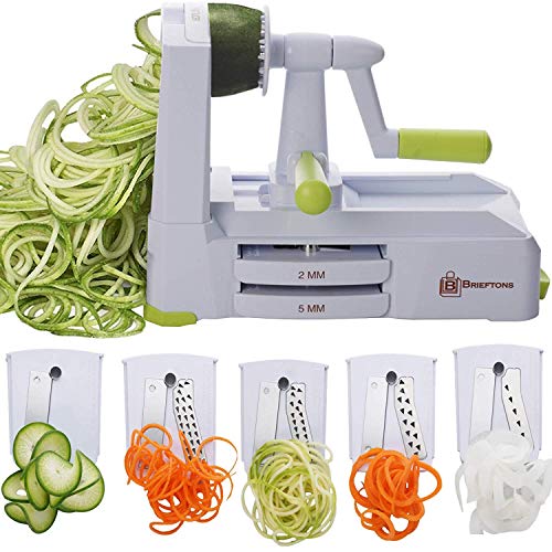Product Cover Brieftons 5-Blade Spiralizer (BR-5B-02): Strongest-and-Heaviest Duty Vegetable Spiral Slicer, Best Veggie Pasta Spaghetti Maker for Low Carb/Paleo/Gluten-Free, With Extra Blade Caddy & 3 Recipe Ebooks