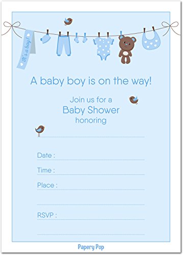 Product Cover 30 Baby Shower Invitations Boy with Envelopes (30 Pack) - Baby Boy Shower Invite Cards - Fits Perfectly with Blue Baby Shower Decorations and Supplies for Boys