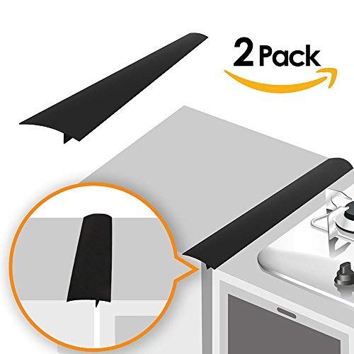 Product Cover Linda's Silicone Kitchen Stove Counter Gap Cover Long & Wide Gap Filler (2 Pack) Seals Spills Between Counters, Stovetops, Washing Machines, Oven, Washer, Dryer | Heat-Resistant and Easy Clean (Black)
