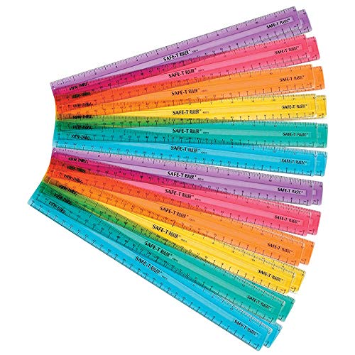 Product Cover Safe-T Ruler, 12-Inch Rainbow Colored, Clear Plastic, for School Classroom, Home, or Office (Bulk Pack of 24)