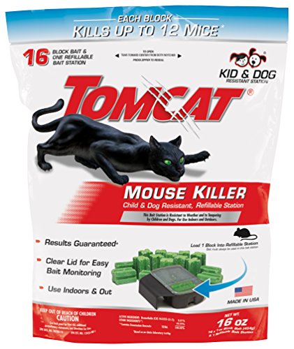 Product Cover Tomcat Mouse Killer Refillable Station, Includes 1 Bait Station with 16, 1-oz. Baits - Child & Dog Resistant - Use Indoors & Outdoors to Kill Mice
