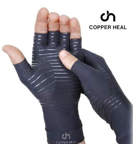 Product Cover COPPER HEAL Arthritis Compression Gloves - Best Medical Copper Glove Guaranteed to Work for Rheumatoid Arthritis, Carpal Tunnel, RSI Osteoarthritis & Tendonitis Open in Fingers Fingerless Fit Size L