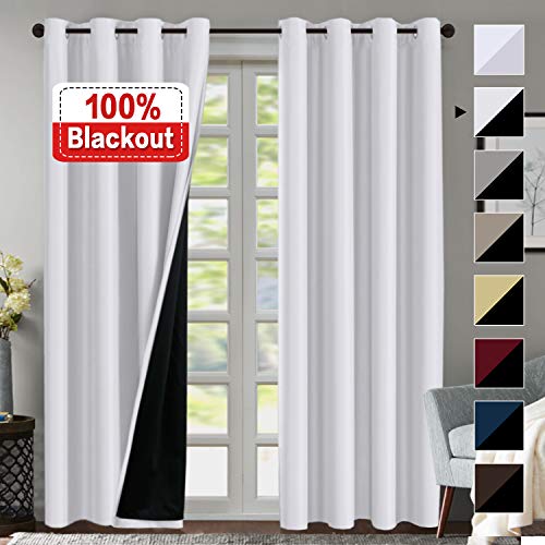 Product Cover 100% Blackout White Curtains for Bedroom 84 Inches Long, Thermal Insulated Blackout Curtains for Living Room, Light Blocking & Energy Saving Double Layer Curtains 2 Panel White, Grommet Top