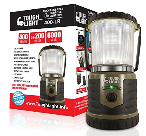 Product Cover Tough Light LED Rechargeable Lantern - 200 Hours of Light Plus a Phone Charger for Hurricane, Emergency or Camping, Long Lasting Battery- Free 2 Year Warranty