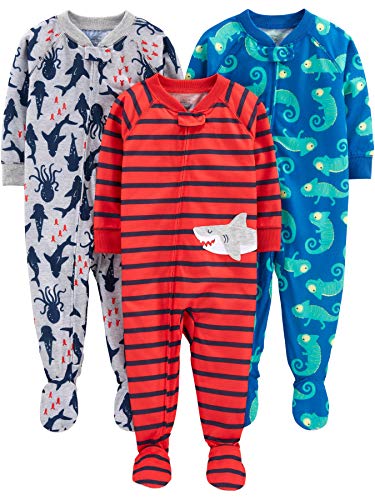 Product Cover Simple Joys by Carter's Baby and Toddler Boys' 3-Pack Loose Fit Polyester Jersey Footed Pajamas