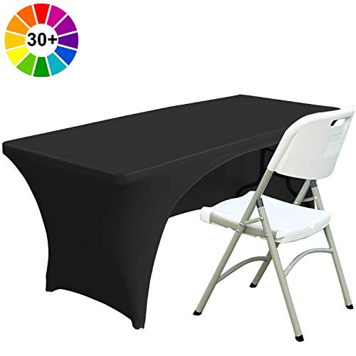 Product Cover ABCCANOPY 30+ Colors Spandex Table Cover 6 ft. Fitted Polyester Tablecloth Stretch Spandex Tablecover-Table Toppers(Open Back Black)